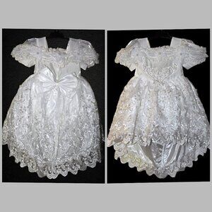 ANGELS Baptism Lace & Pearl White Embelished Girl Dress Sz 1 Floral embroidered